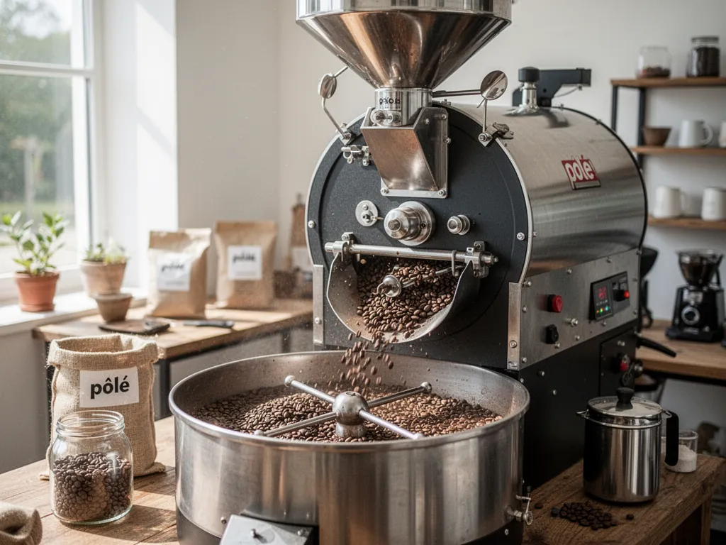 Torréfacteur en train de contrôler la cuisson de grains de café dans un atelier artisanal