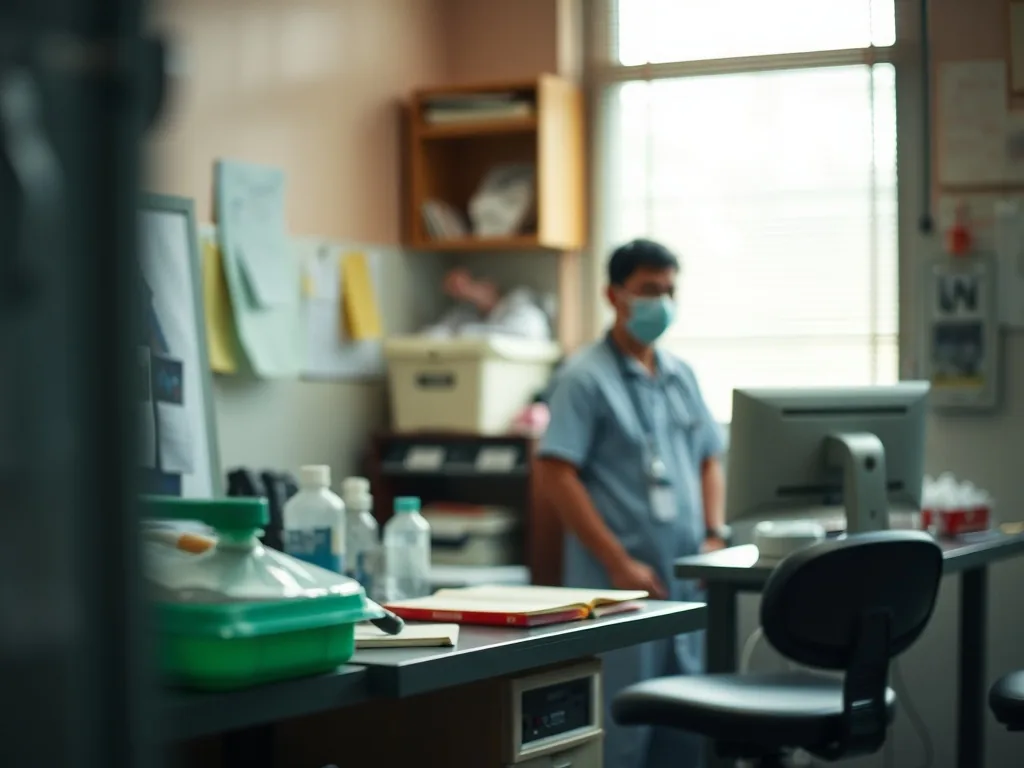 Secrétaire médicale en cabinet parisien, casque téléphonique, écran d'ordinateur affichant un logiciel de gestion de